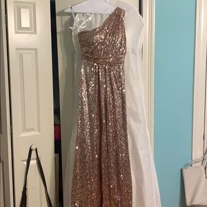 Rose cold sequin cold shoulder gown
